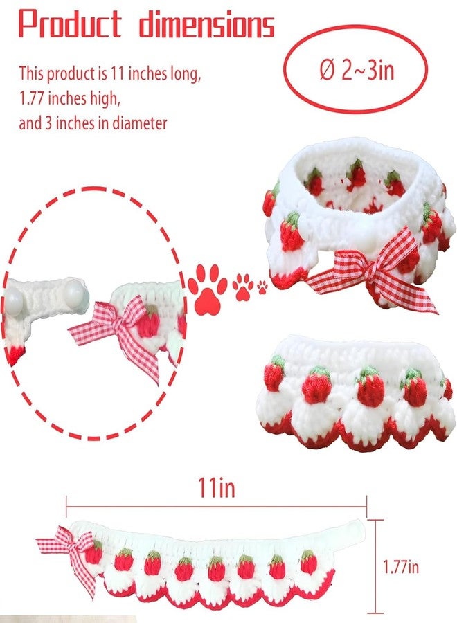 Aoeeki Cat Collar Breakaway, Kitten Collar with Cute Bow Tie Strawberry Pattern Comfortable for Kitty and Small Puppies, Bandana Fits Neck 2-3 Inches (White) - Image 5